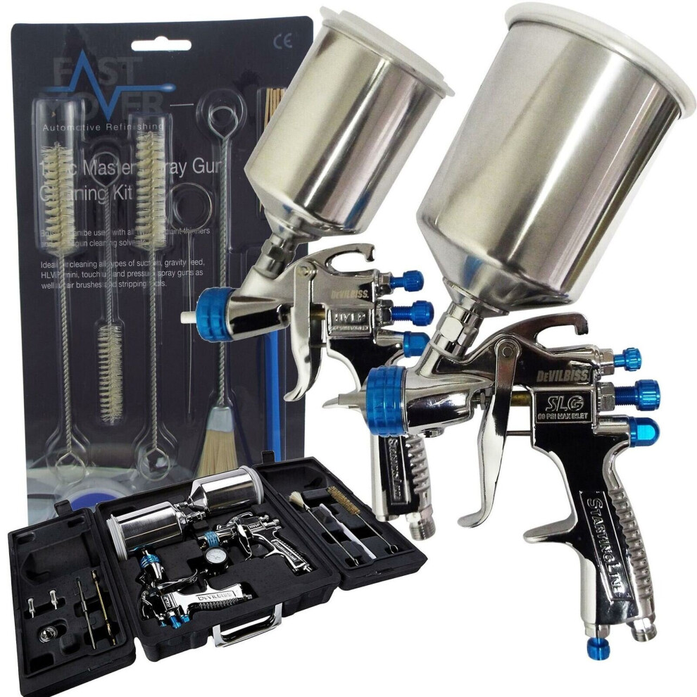 DeVilbiss SLG-650 Gravity Fed Compliant & HVLP Spray Guns + Guage & Cleaning Kit 